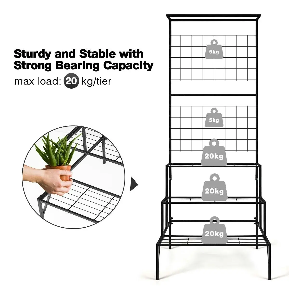 Ausway 3-Tier Hanging Plant Stand Rack Metal Flower Pot Display Shelf Garden Planter Black