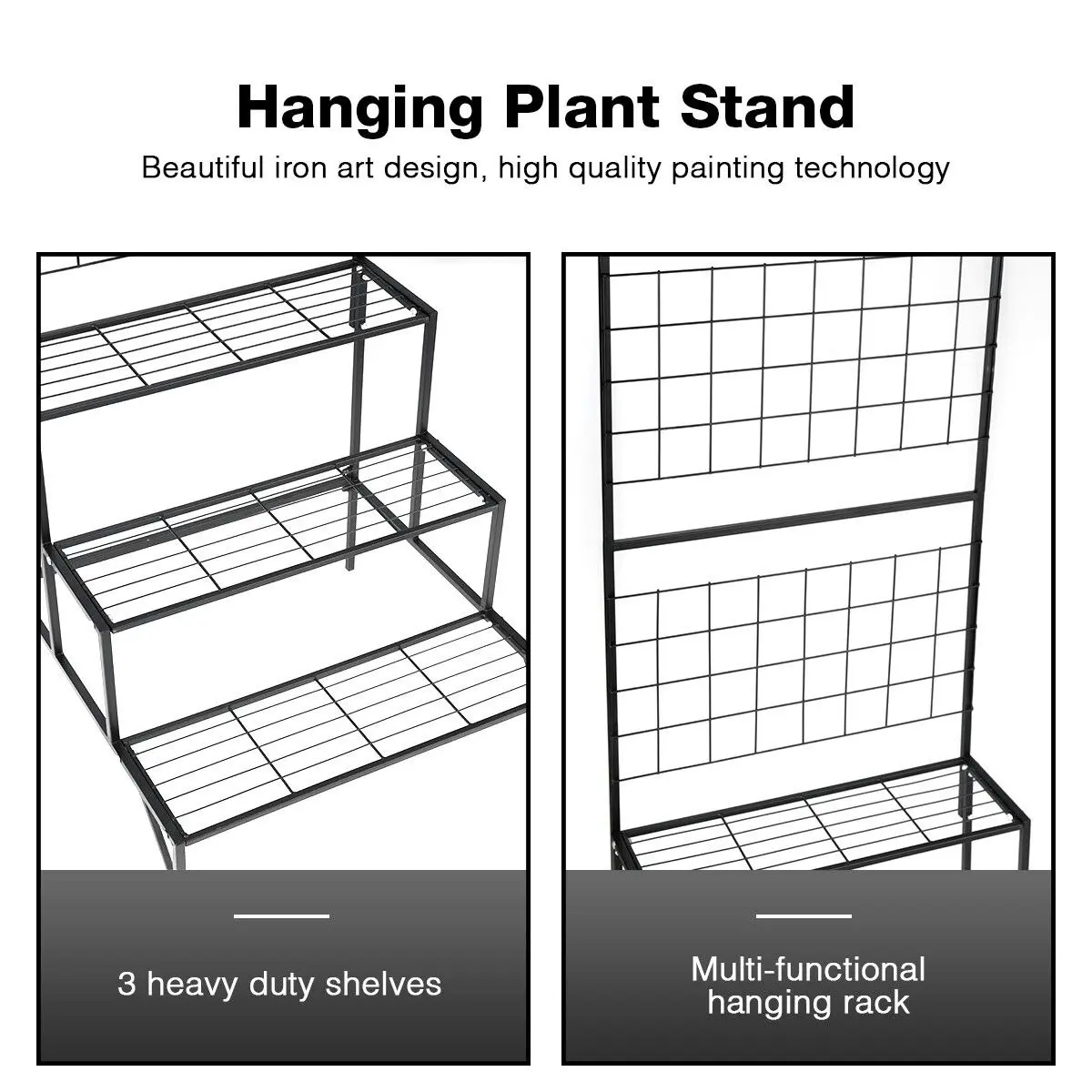 Ausway 3-Tier Hanging Plant Stand Rack Metal Flower Pot Display Shelf Garden Planter Black