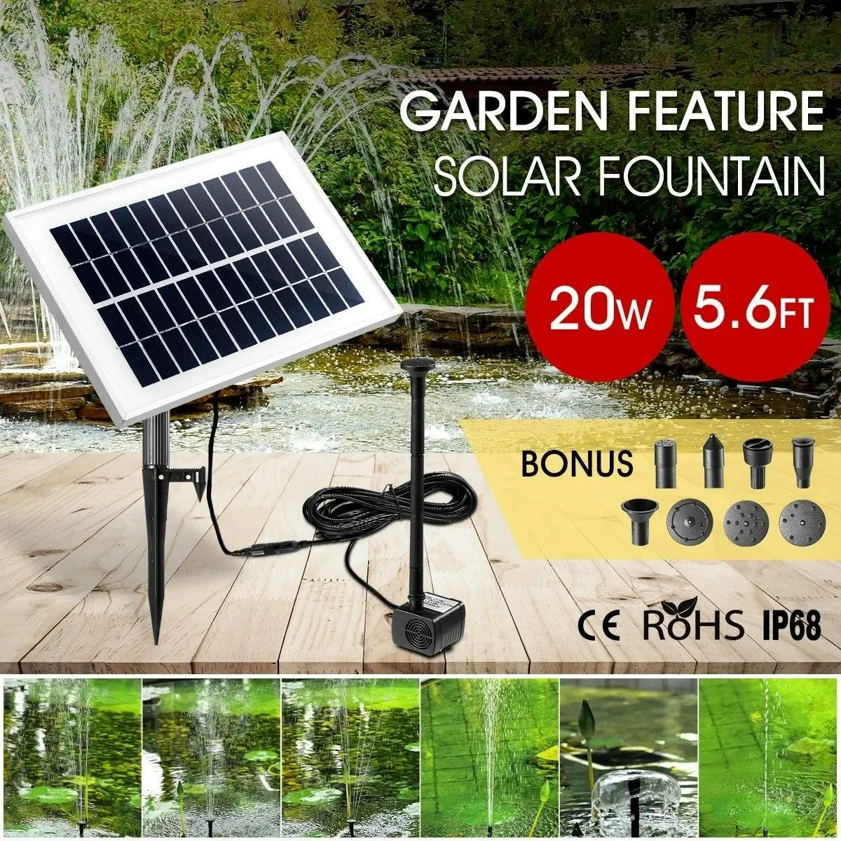 Ausway 20W Solar Powered Fountain Water Pump for Outdoor Garden Pond Pool