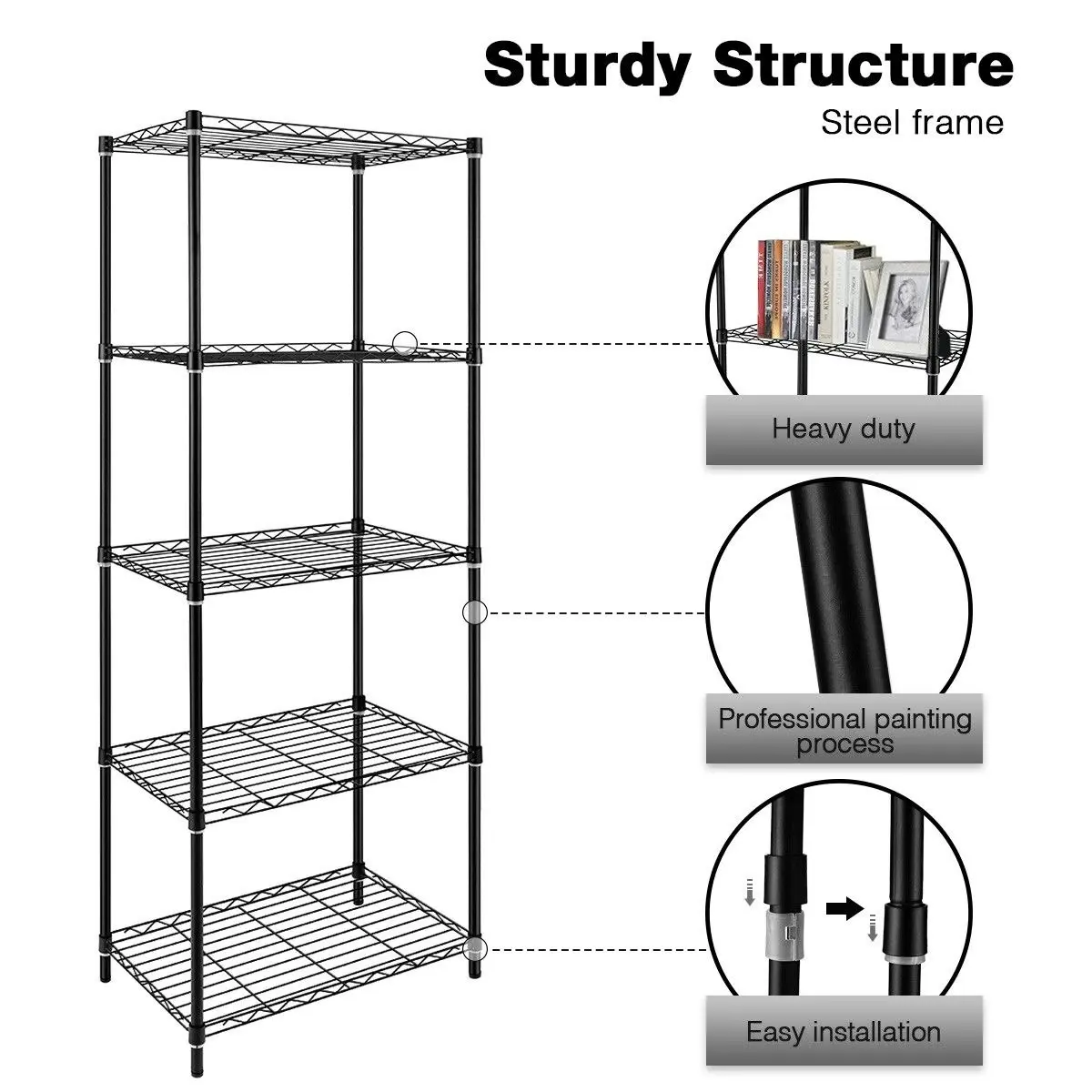 Ausway 5-Tier Metal Plant Stand Planter Flower Display Rack Multifunctional Storage Shelf Black