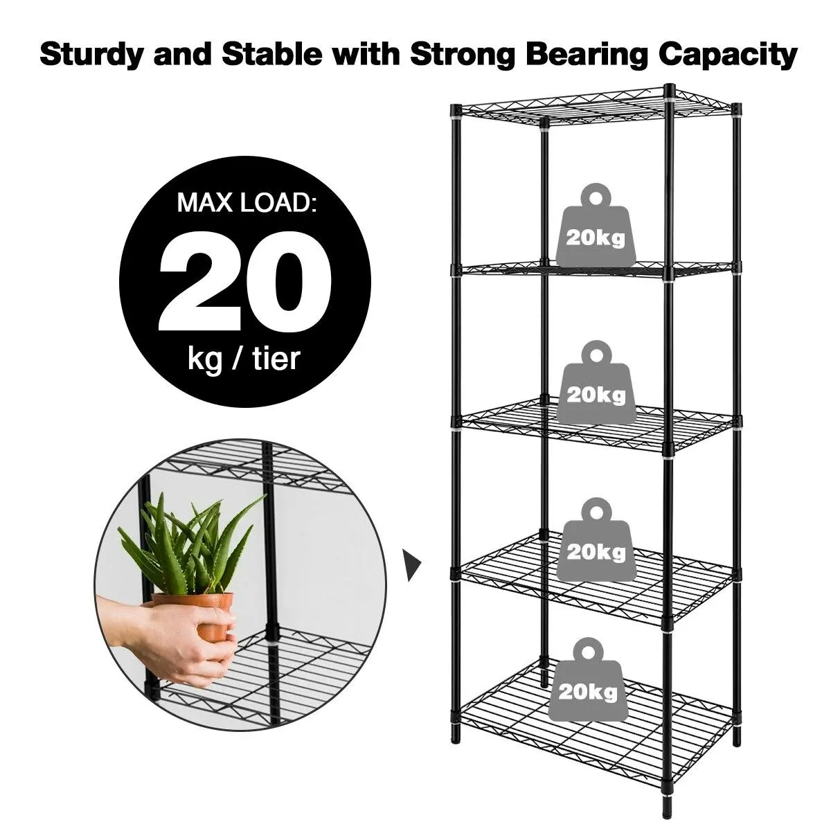 Ausway 5-Tier Metal Plant Stand Planter Flower Display Rack Multifunctional Storage Shelf Black