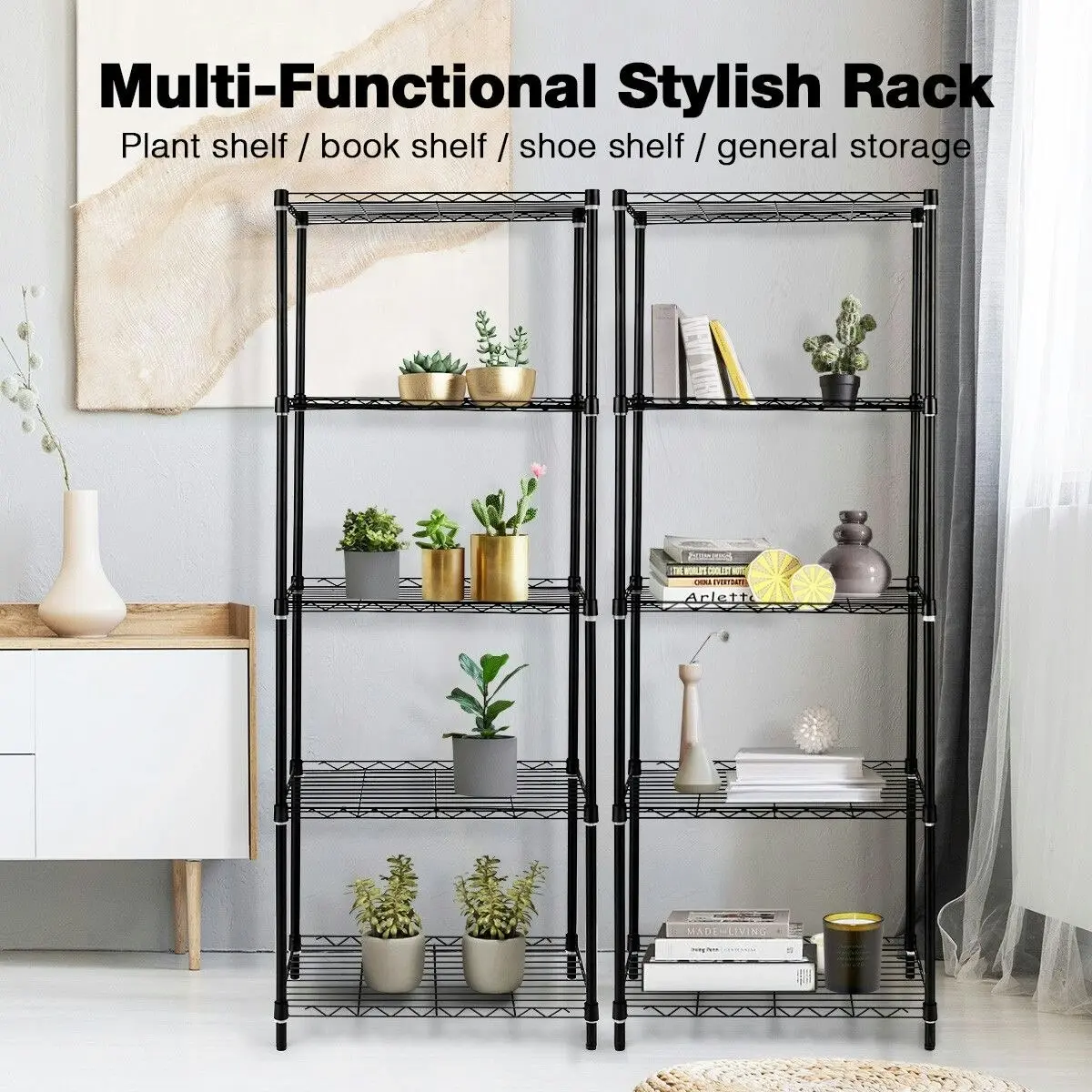 Ausway 5-Tier Metal Plant Stand Planter Flower Display Rack Multifunctional Storage Shelf Black