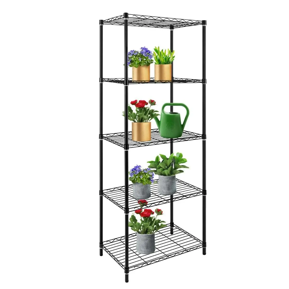 Ausway 5-Tier Metal Plant Stand Planter Flower Display Rack Multifunctional Storage Shelf Black