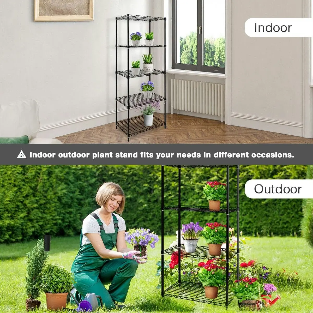 Ausway 5-Tier Metal Plant Stand Planter Flower Display Rack Multifunctional Storage Shelf Black