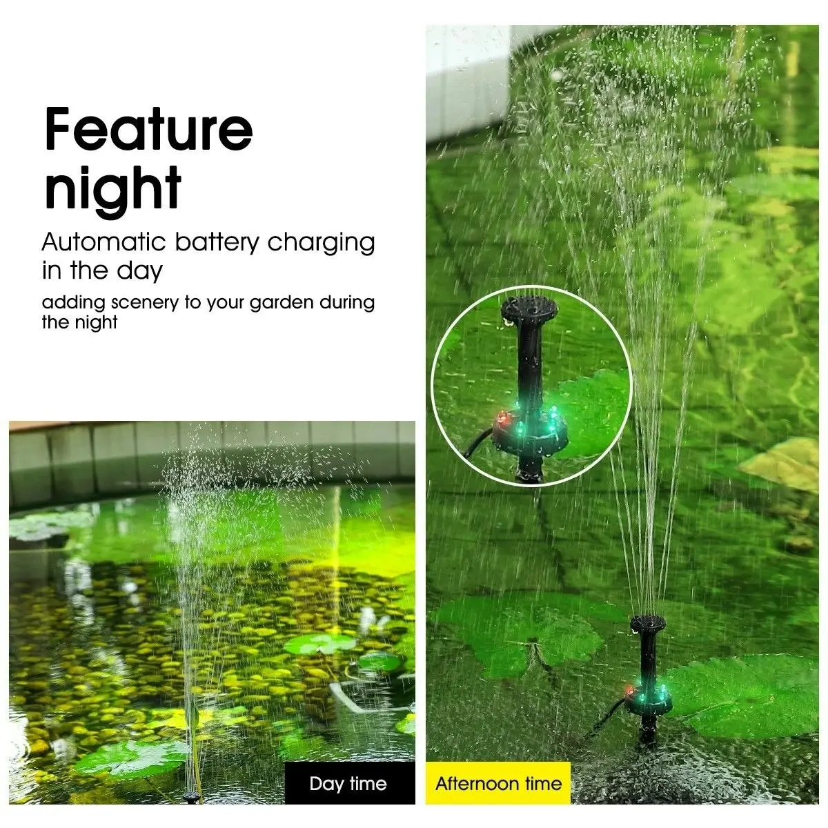 Ausway 70W Solar Fountain Water Pump with Battery and LED Light for Birdbath Garden Pool