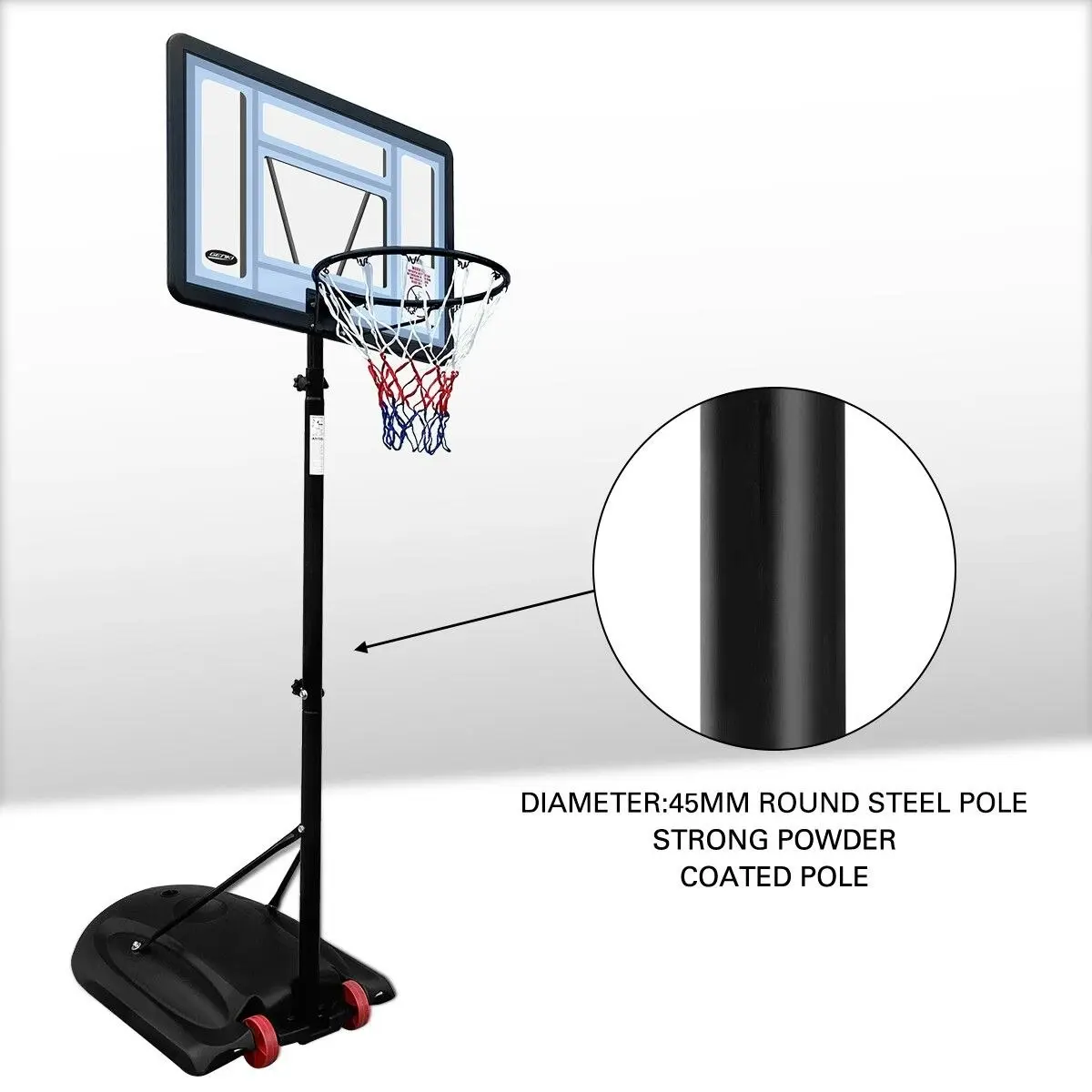 Ausway Basketball Hoop Ring Portable Adjustable Stand System Net Backboard Rim Wheels 1.7-2.3m