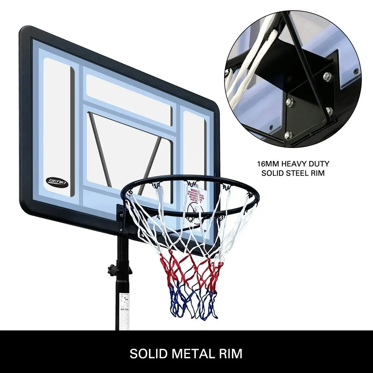 Ausway Basketball Hoop Ring Portable Adjustable Stand System Net Backboard Rim Wheels 1.7-2.3m