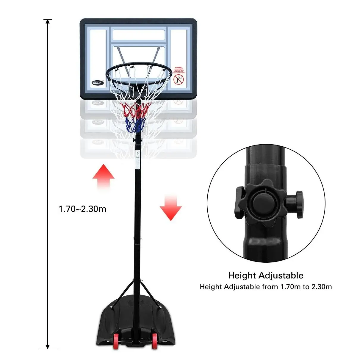 Ausway Basketball Hoop Ring Portable Adjustable Stand System Net Backboard Rim Wheels 1.7-2.3m