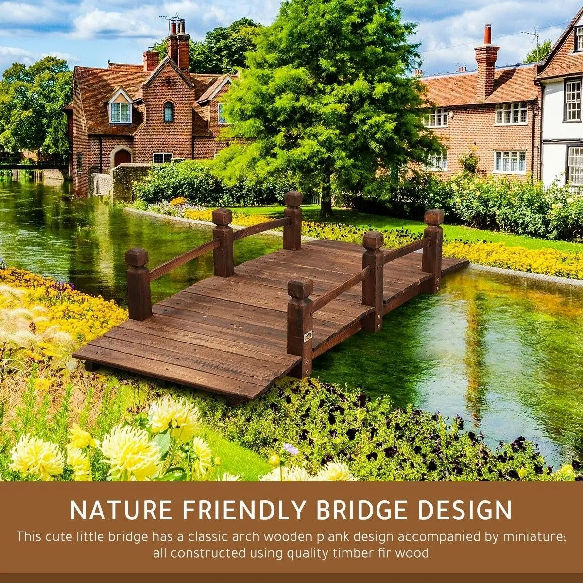 Ausway Outdoor Garden Ornament Wooden Bridge Rustic Decoration 160cm Timber