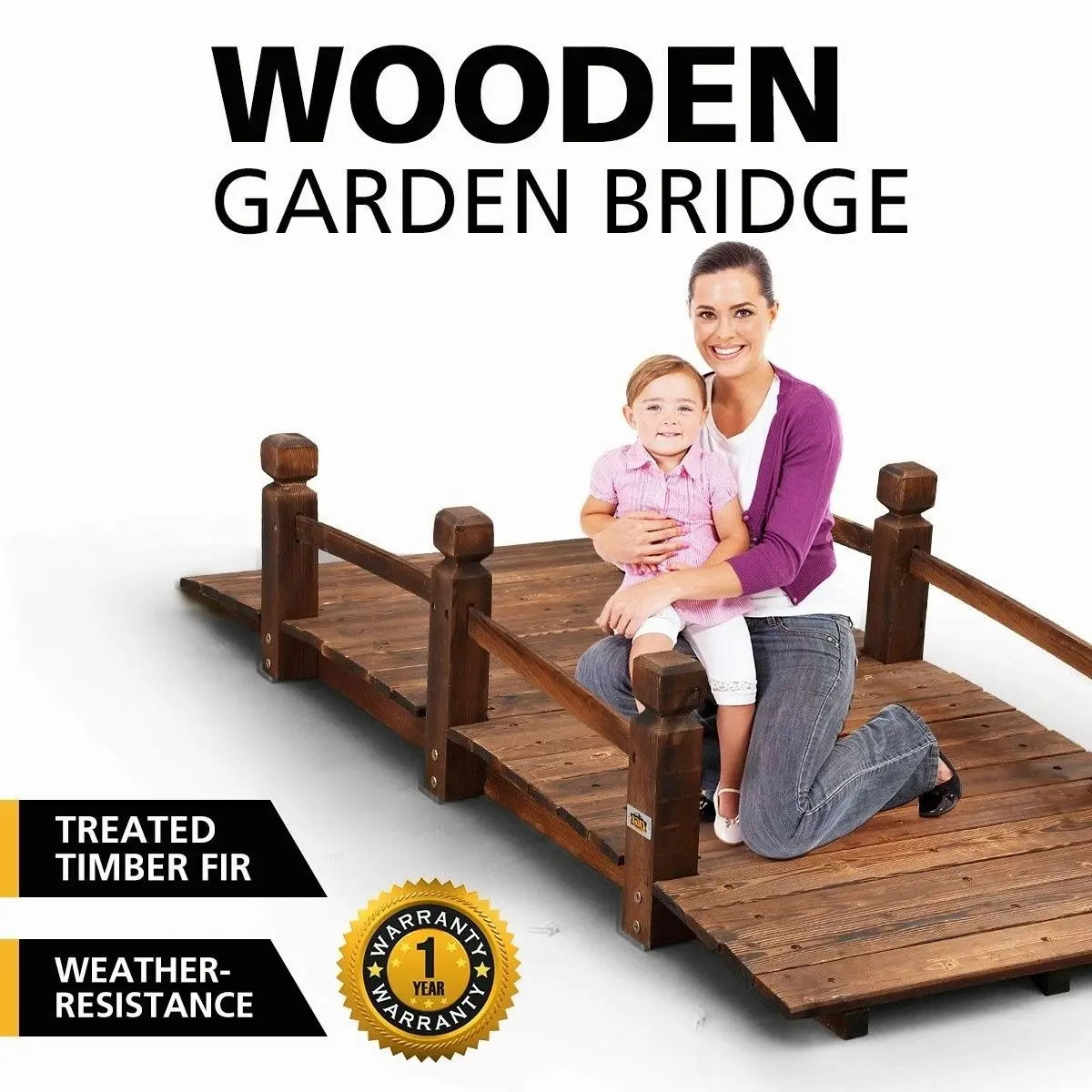 Ausway Outdoor Garden Ornament Wooden Bridge Rustic Decoration 160cm Timber