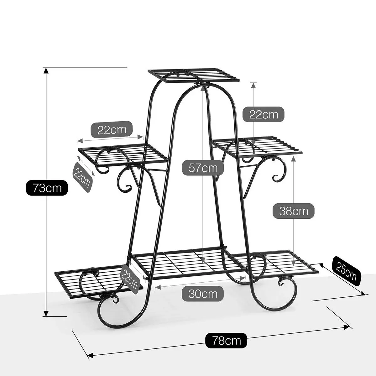 Ausway 6 Tier Metal Plant Stand Flower Plant Pot Stand Shelf Black