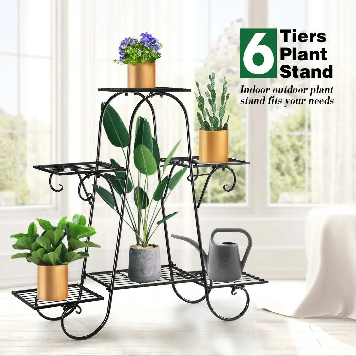 Ausway 6 Tier Metal Plant Stand Flower Plant Pot Stand Shelf Black