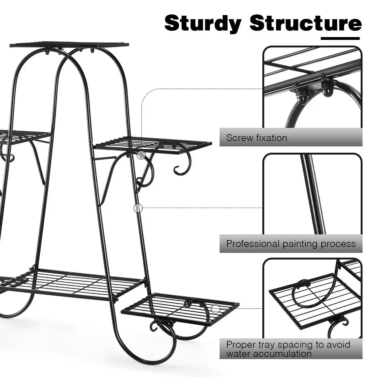 Ausway 6 Tier Metal Plant Stand Flower Plant Pot Stand Shelf Black