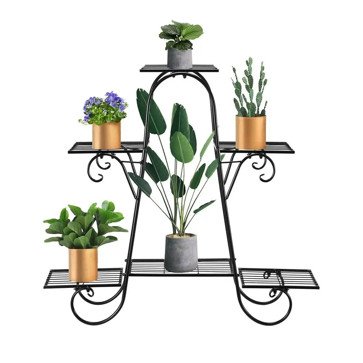 Ausway 6 Tier Metal Plant Stand Flower Plant Pot Stand Shelf Black