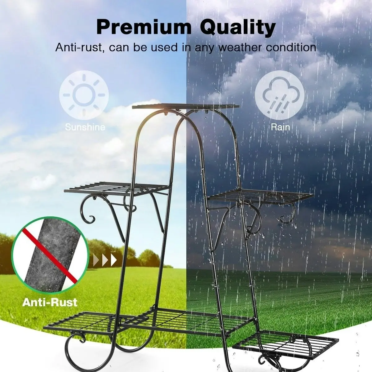 Ausway 6 Tier Metal Plant Stand Flower Plant Pot Stand Shelf Black