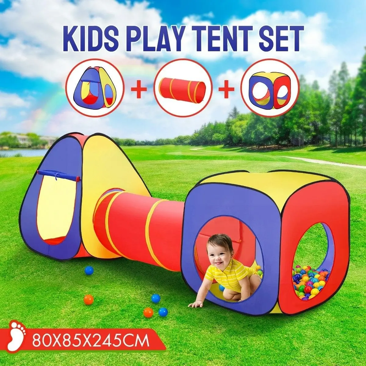 Ausway Kids Play Tent with Tunnel Set Children Teepee Tent Play House with Play Crawl Tunnel