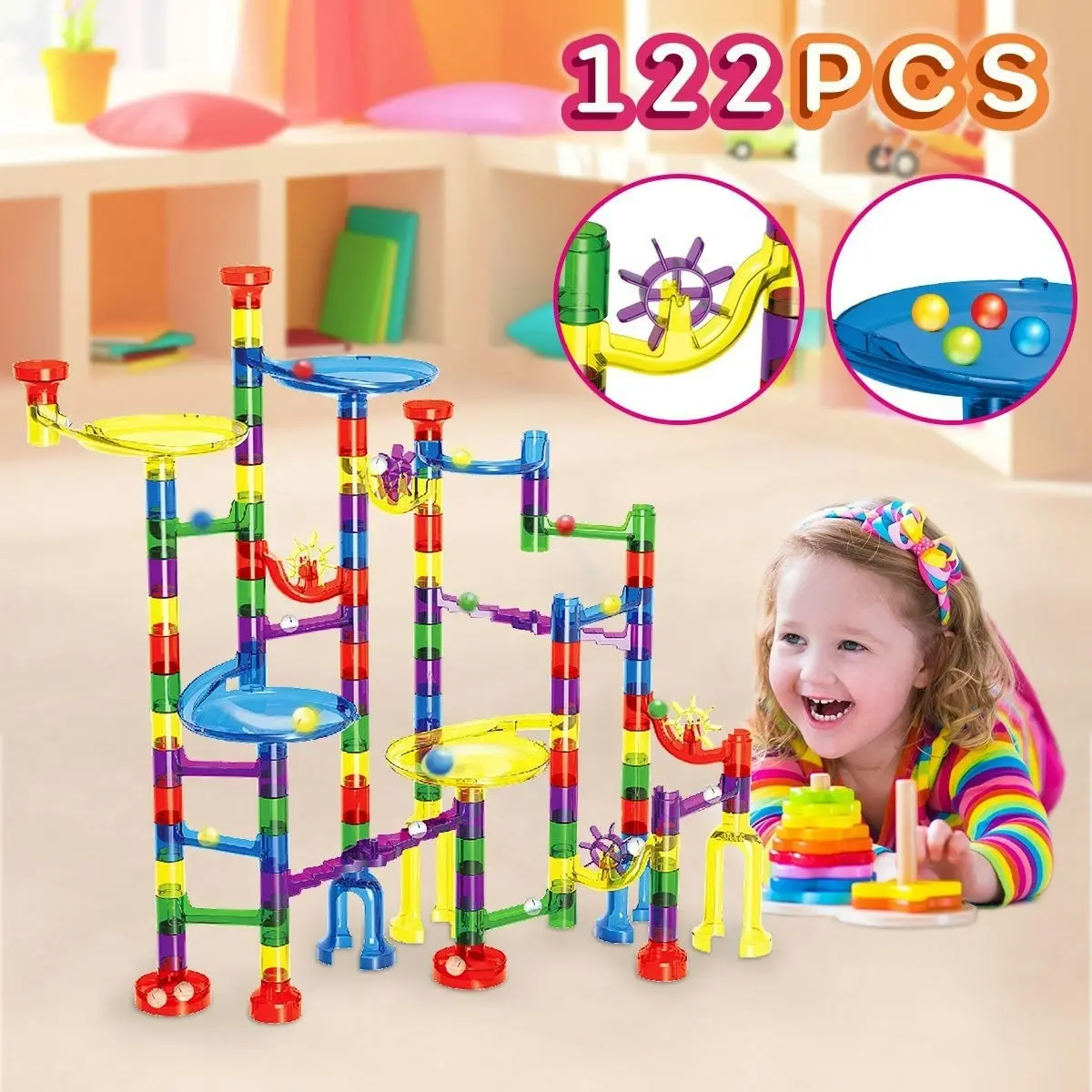 Ausway 122PCS Marble Run Game Marble Race Track Light Marbles Kids Birthday Gift