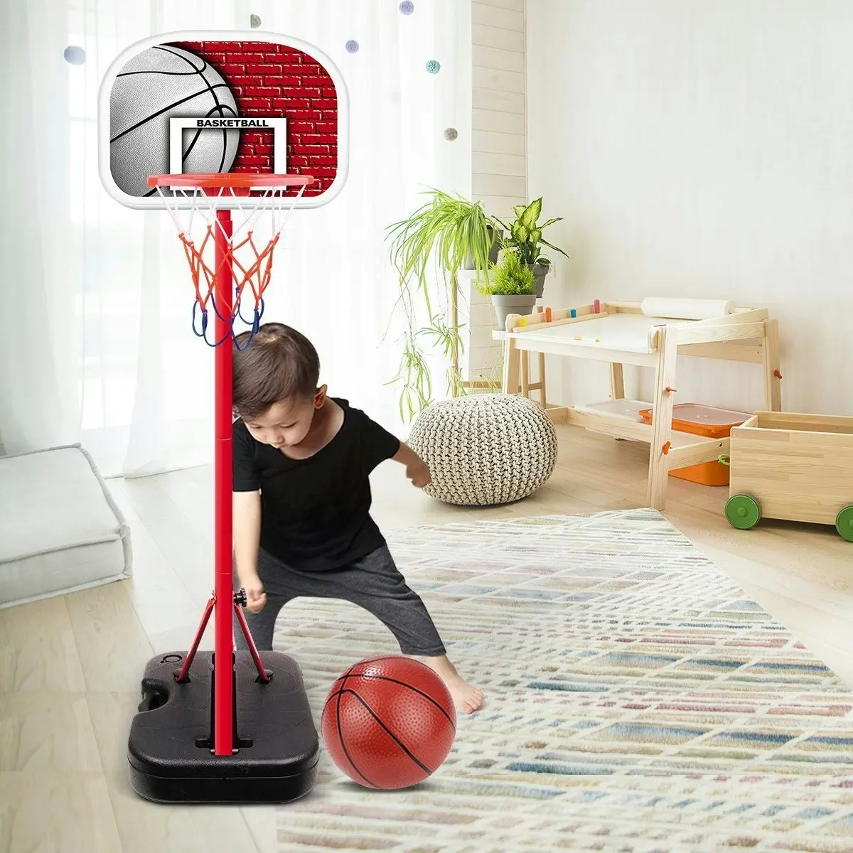 Ausway Kids Portable Basketball Hoop Stand System with Adjustable Height