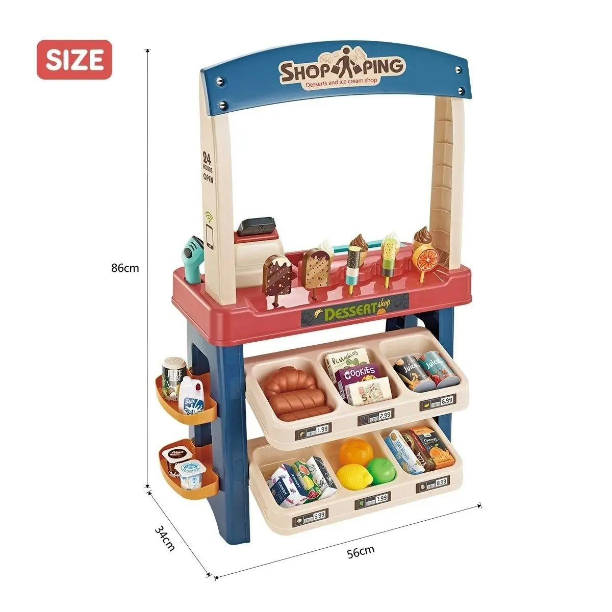 Ausway 55 Piece Kids Pretend Role-Play Supermarket Playset Grocery Shop Ice Cream Toys