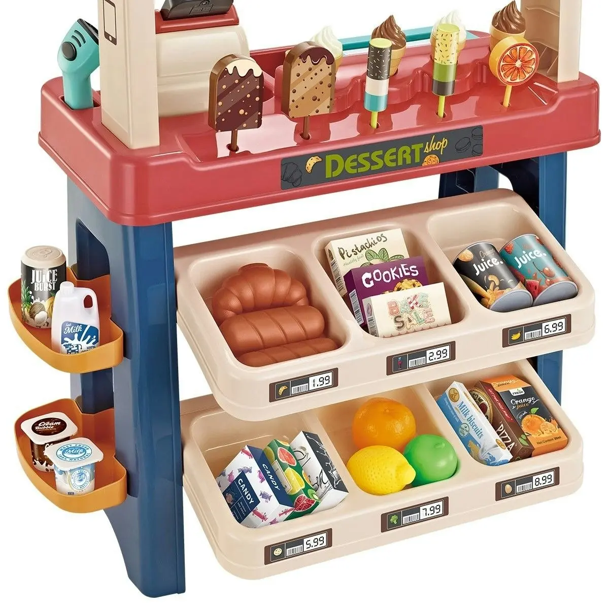 Ausway 55 Piece Kids Pretend Role-Play Supermarket Playset Grocery Shop Ice Cream Toys