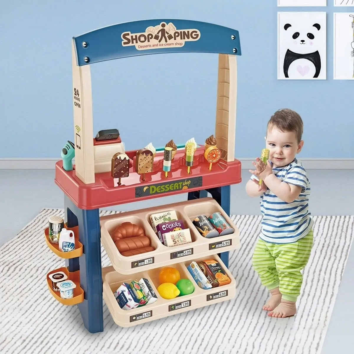 Ausway 55 Piece Kids Pretend Role-Play Supermarket Playset Grocery Shop Ice Cream Toys