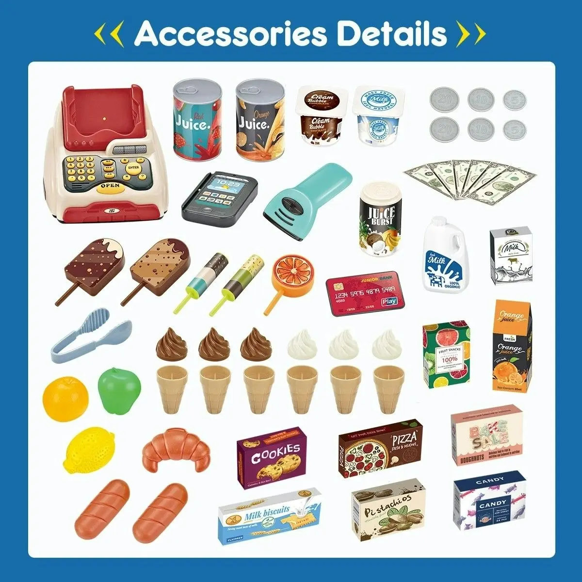 Ausway 55 Piece Kids Pretend Role-Play Supermarket Playset Grocery Shop Ice Cream Toys