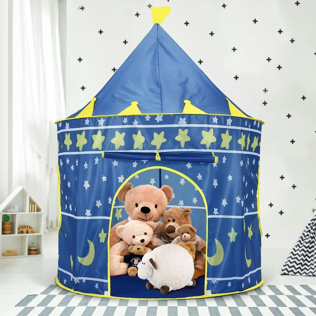 Ausway Castle Play Tent for Boys Girls Night-Sky Kids Play House Star Moon - Blue