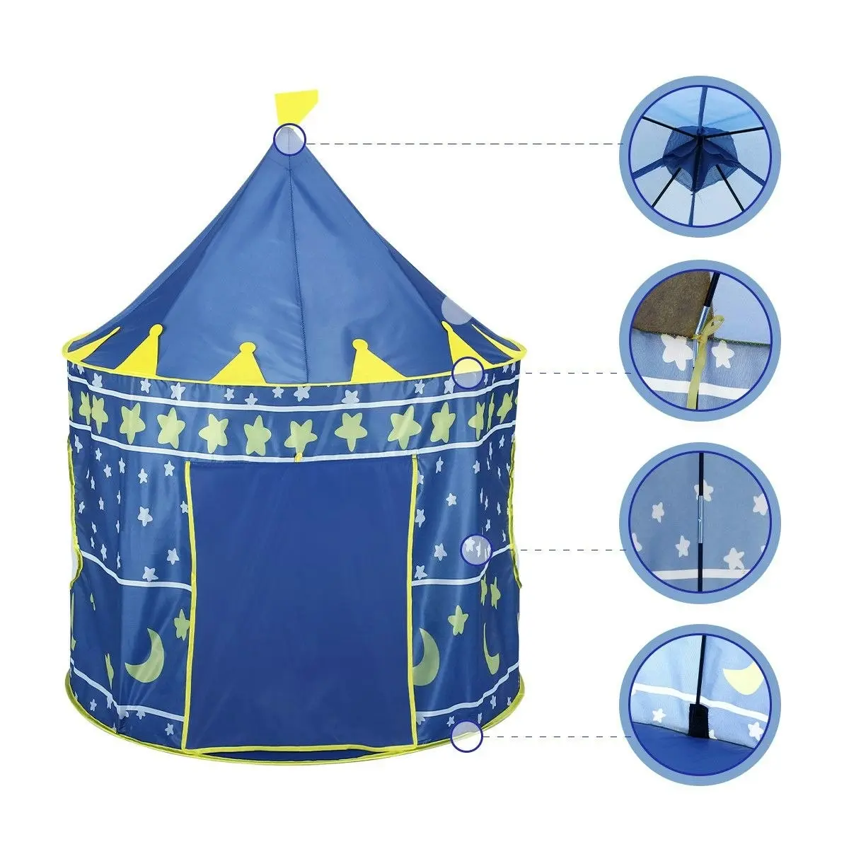 Ausway Castle Play Tent for Boys Girls Night-Sky Kids Play House Star Moon - Blue