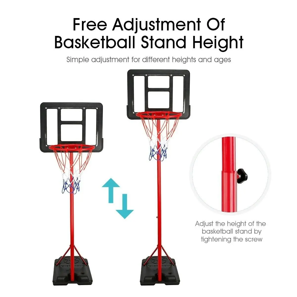 Ausway 1.6m 2m Kids Portable Basketball Hoop Stand System with Adjustable Height Net Ring Ball