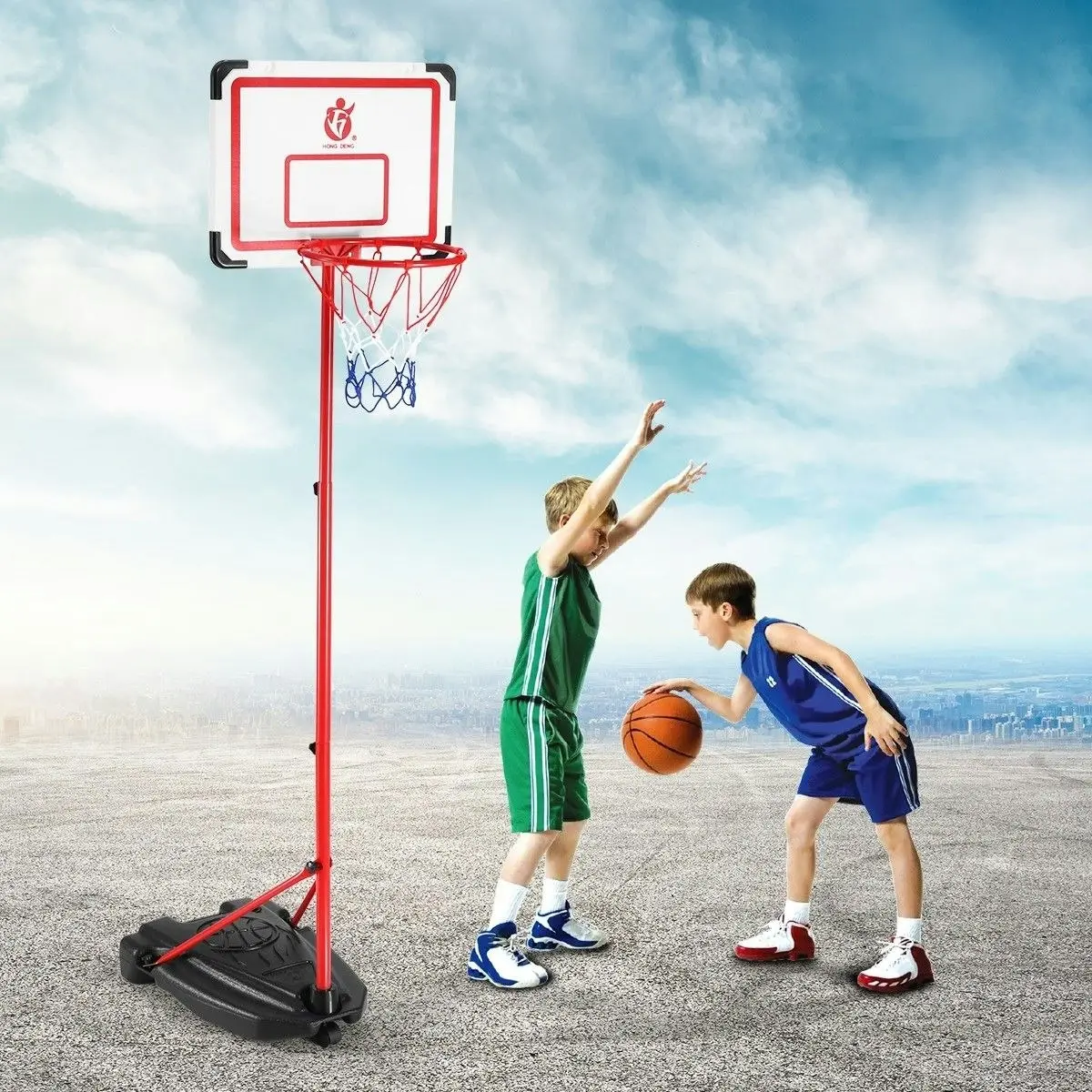 Ausway 2m Portable Adjustable Basketball Stand Hoop System for Kids w Basketball