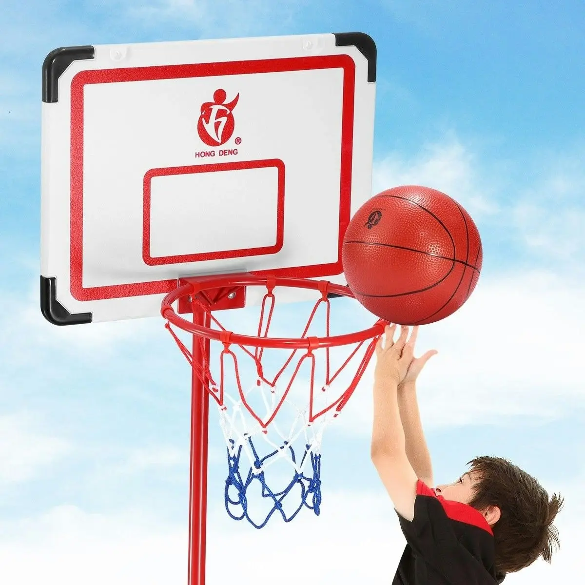 Ausway 2m Portable Adjustable Basketball Stand Hoop System for Kids w Basketball