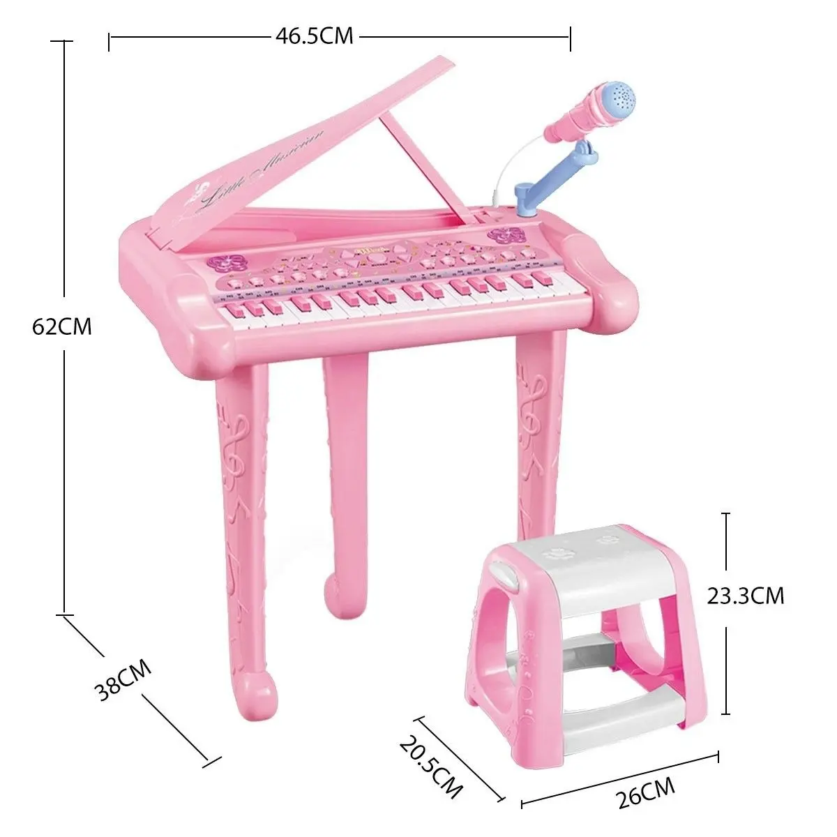 Ausway 37 Key Kids Electronic Keyboard Piano Organ Musical Toy with Microphone & Stool