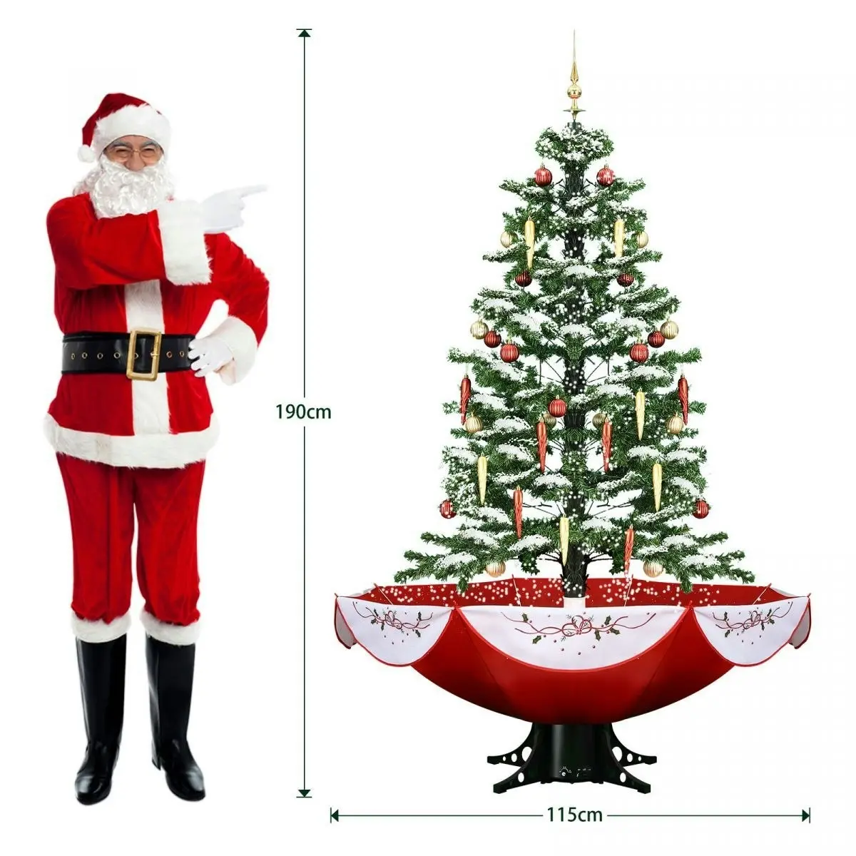 Solight Christmas Tree Decorated Snowing LED String Fairy Lights Xmas Topper Artificial Decoration Balls Icicle Ornament Musical Umbrella Stand 190cm