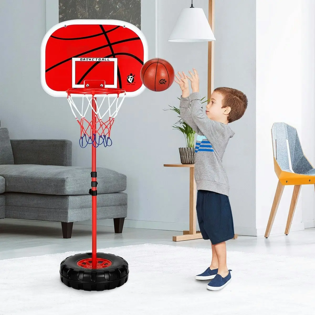 Ausway 2m Basketball Hoop for Toddler Kids Children Portable Adjustable Indoor Training Set