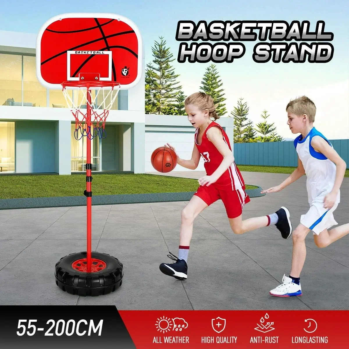 Ausway 2m Basketball Hoop for Toddler Kids Children Portable Adjustable Indoor Training Set