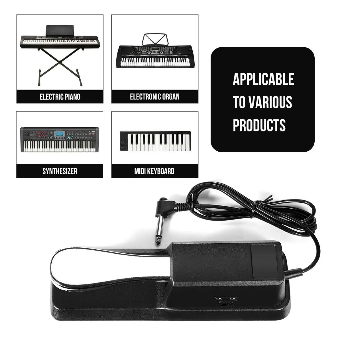 Melodic Universal Sustain Pedal for Electronic Keyboard Piano Organ Synth Damper Polarity Switch