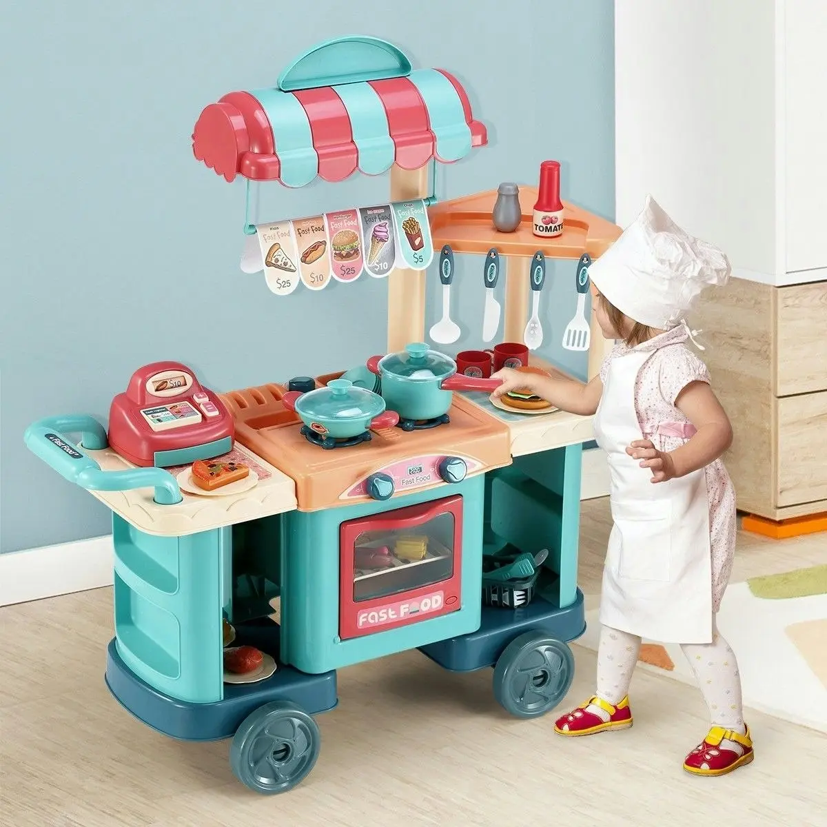 Ausway 60 Accessories Kid Toy Kitchen Set Children Toddler Pretend Play