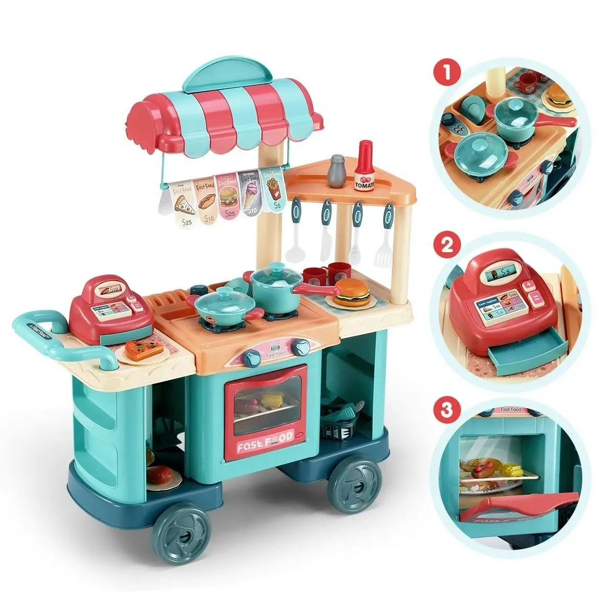 Ausway 60 Accessories Kid Toy Kitchen Set Children Toddler Pretend Play