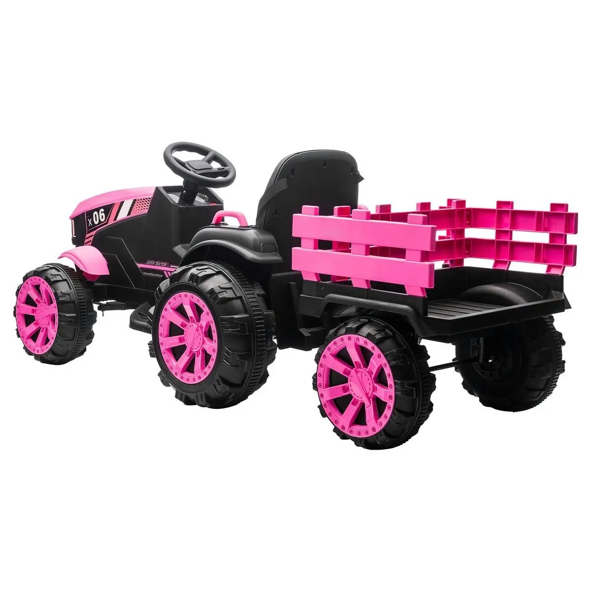 Ausway Kids Electric Cars Ride On Toy Tractor Trailer Vehicle Parental Remote Control Pink 12V Battery MP3 Safety Belt LED Light