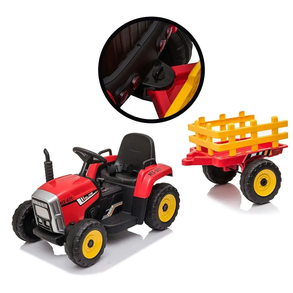 Ausway 12V Electric Kids Ride On Tractor and Trailer Farm Toy Tractor Set