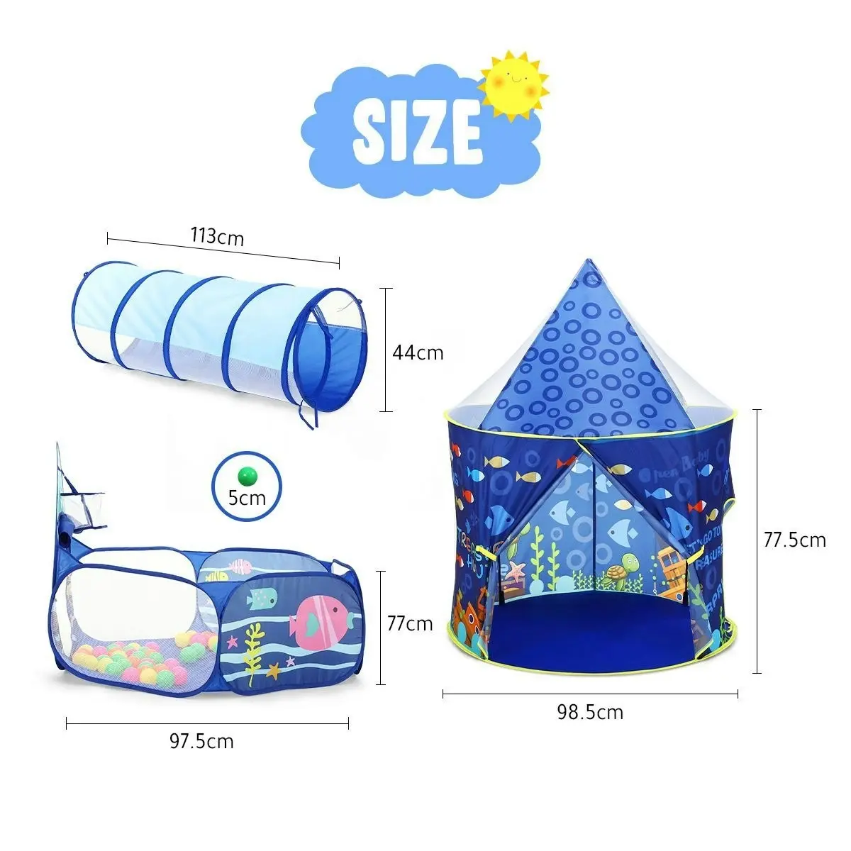 Ausway 3-In-1 Kids Play Tent House Baby Crawl Tunnel Ball Pit with Basketball Hoop