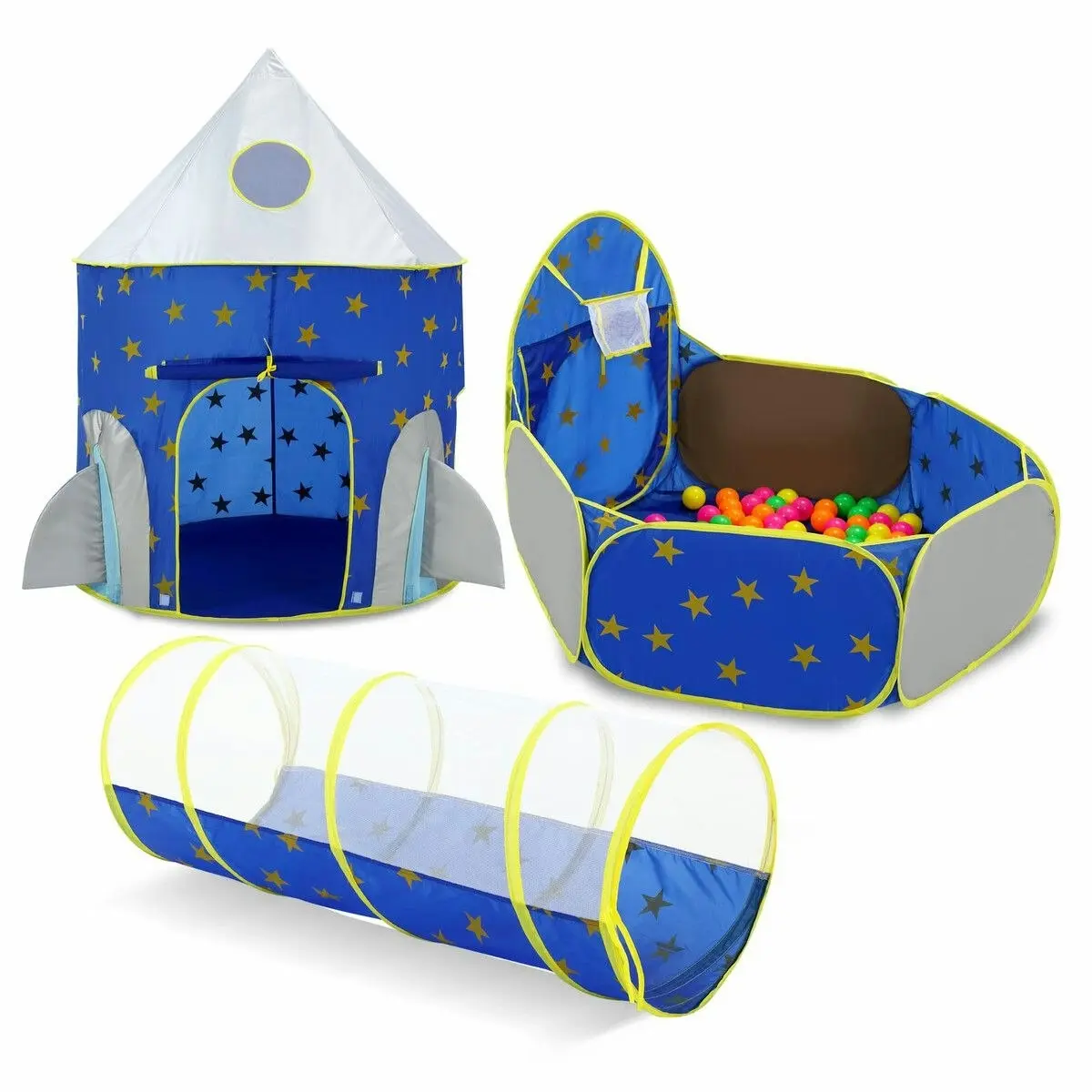 Ausway Kids Pop Up Tent Ball Pit Basketball Hoop Dollhouse Indoor Playground Teepee Playhouse Princess Castle Crawl Tunnel Outdoor Playset Blue