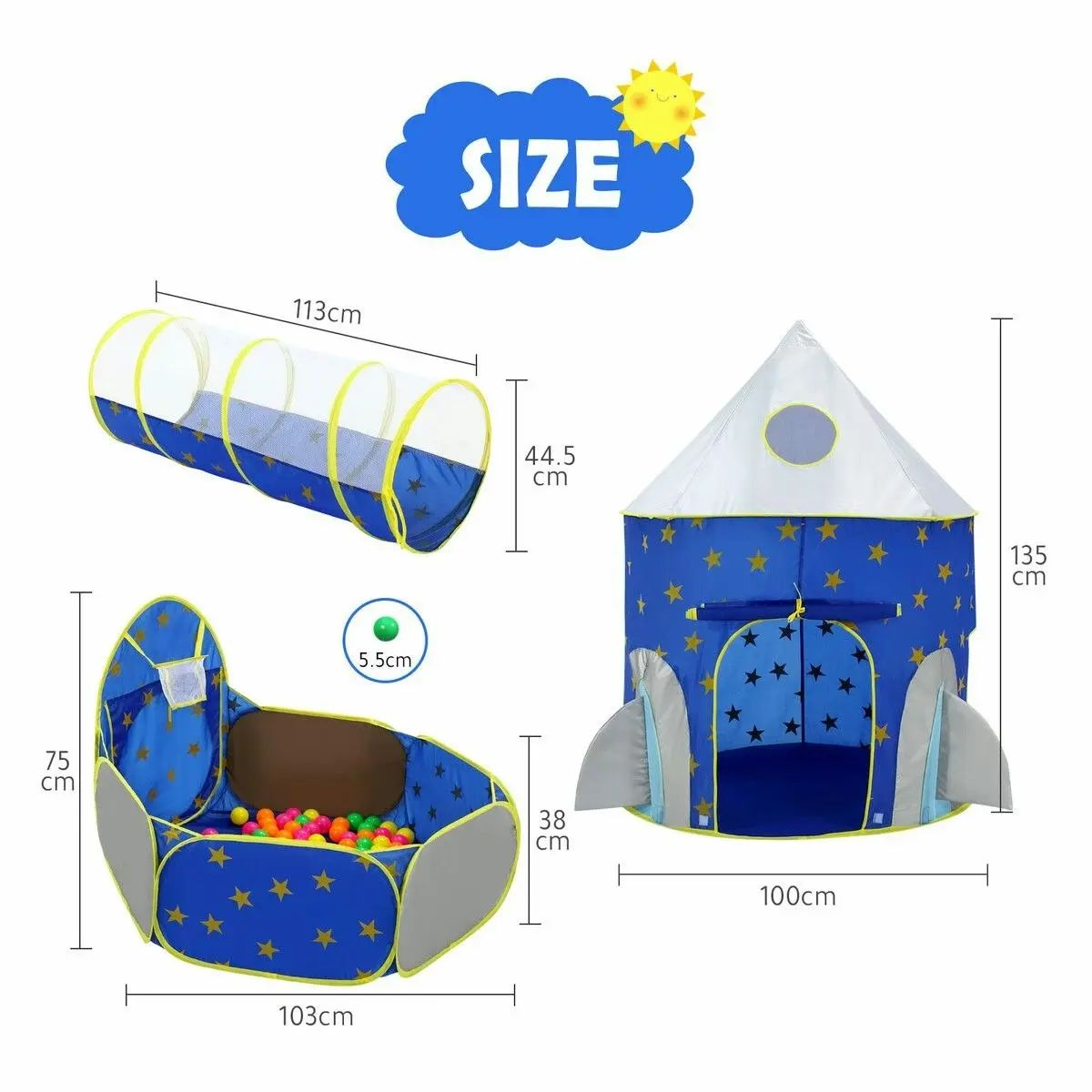 Ausway Kids Pop Up Tent Ball Pit Basketball Hoop Dollhouse Indoor Playground Teepee Playhouse Princess Castle Crawl Tunnel Outdoor Playset Blue