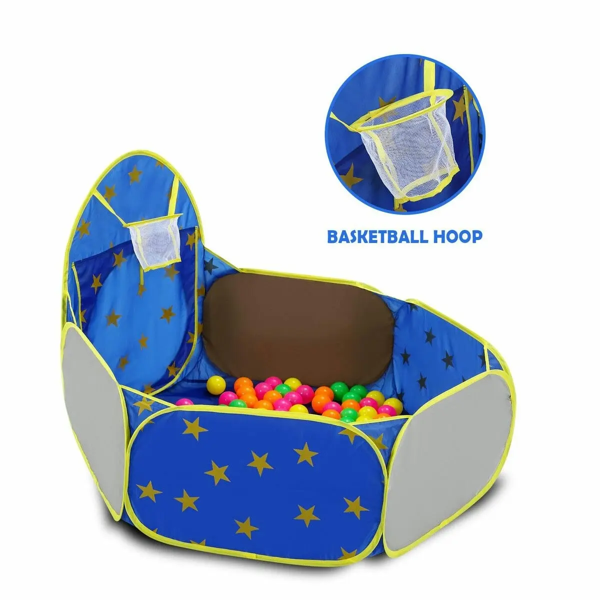 Ausway Kids Pop Up Tent Ball Pit Basketball Hoop Dollhouse Indoor Playground Teepee Playhouse Princess Castle Crawl Tunnel Outdoor Playset Blue