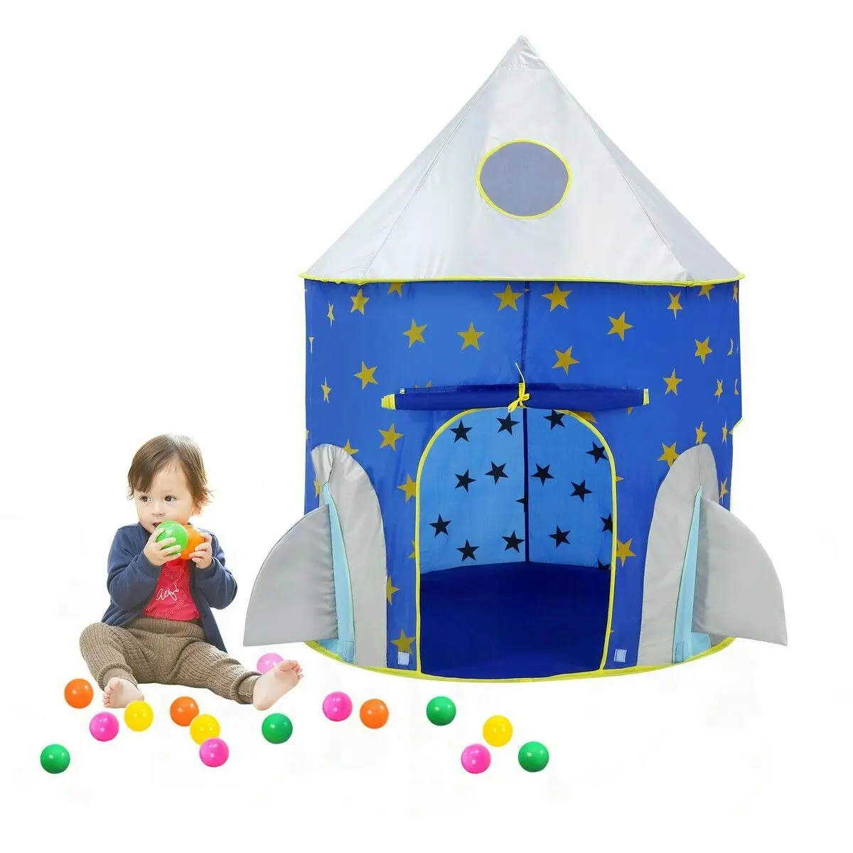 Ausway Kids Pop Up Tent Ball Pit Basketball Hoop Dollhouse Indoor Playground Teepee Playhouse Princess Castle Crawl Tunnel Outdoor Playset Blue