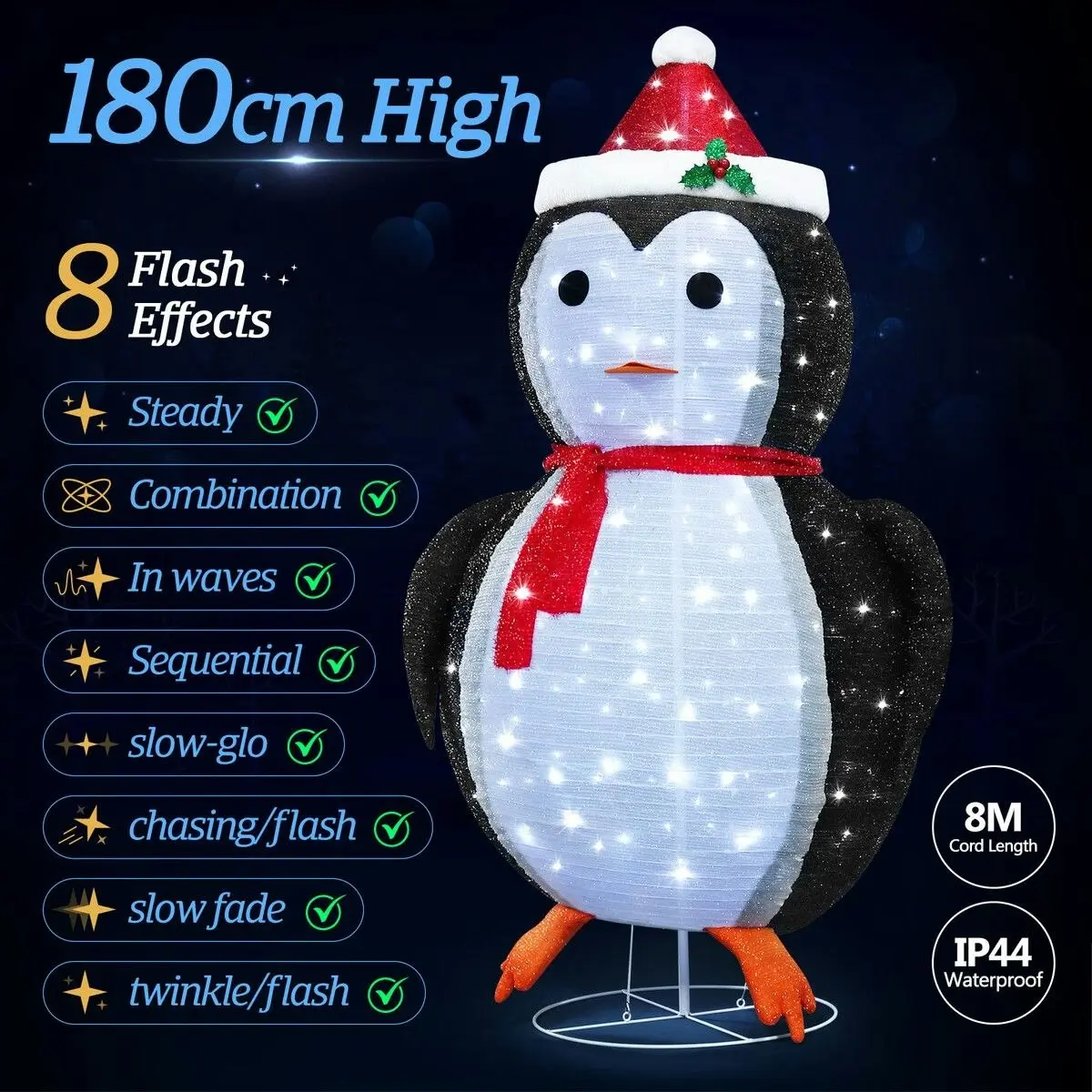 Solight 180cm Penguin Christmas Light LED Strip Xmas Decoration Home Display Outdoor House Holiday Ornament Folding 8 Flickering Effects