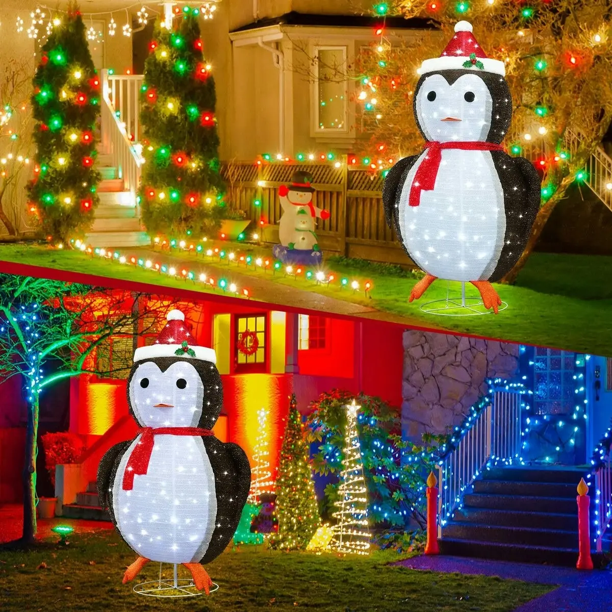 Solight 180cm Penguin Christmas Light LED Strip Xmas Decoration Home Display Outdoor House Holiday Ornament Folding 8 Flickering Effects