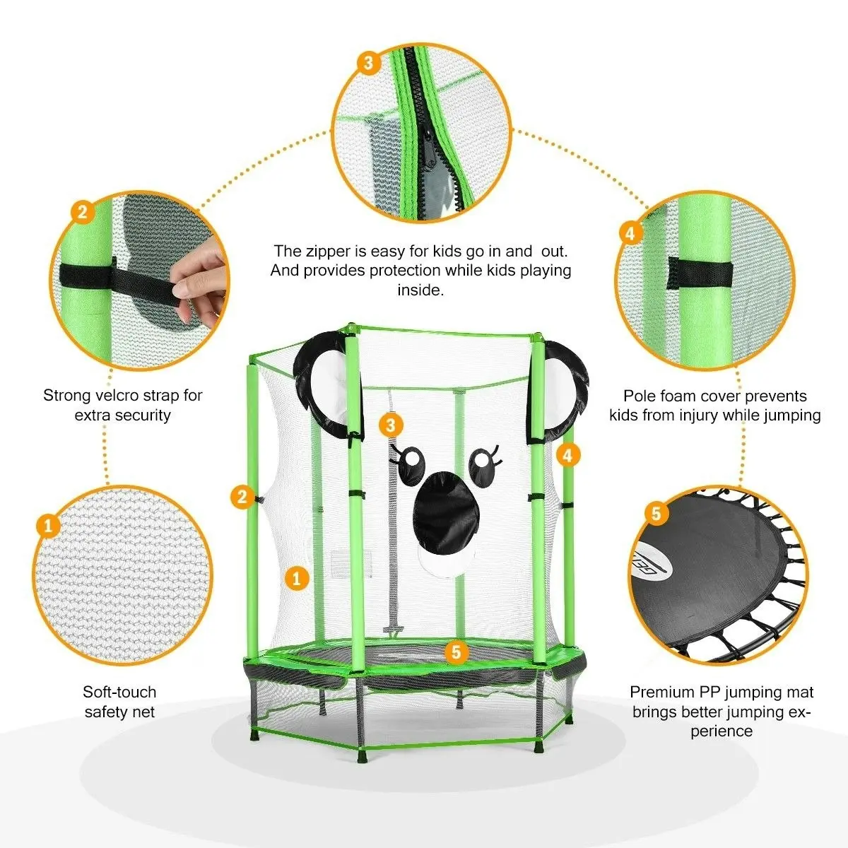 Genki  55 Inch Koala Trampoline for Kids with Safety Net Enclosure