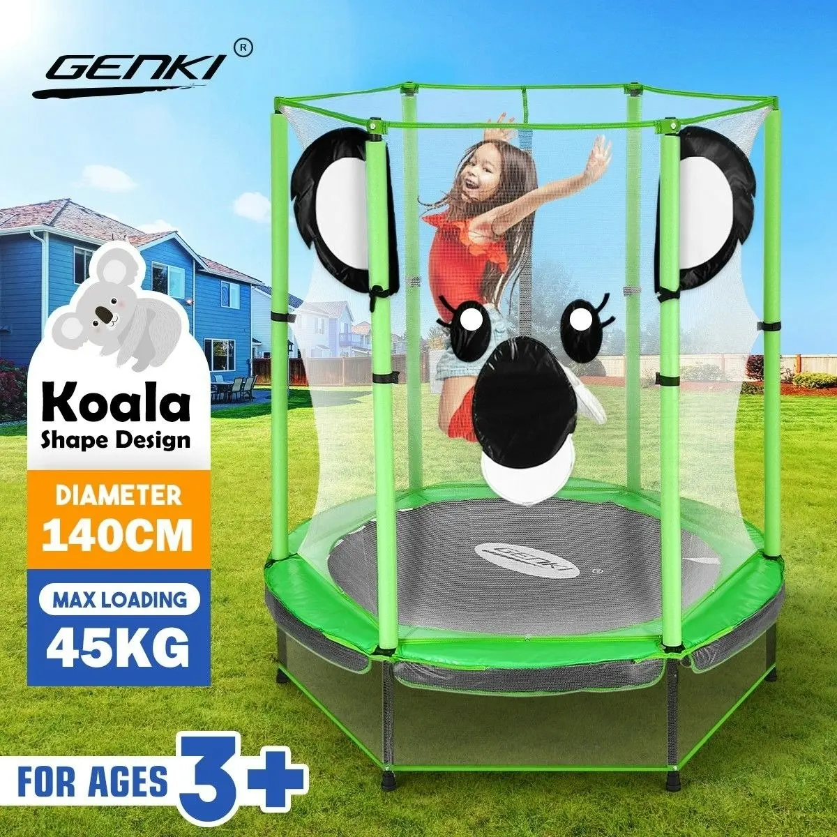 Genki  55 Inch Koala Trampoline for Kids with Safety Net Enclosure