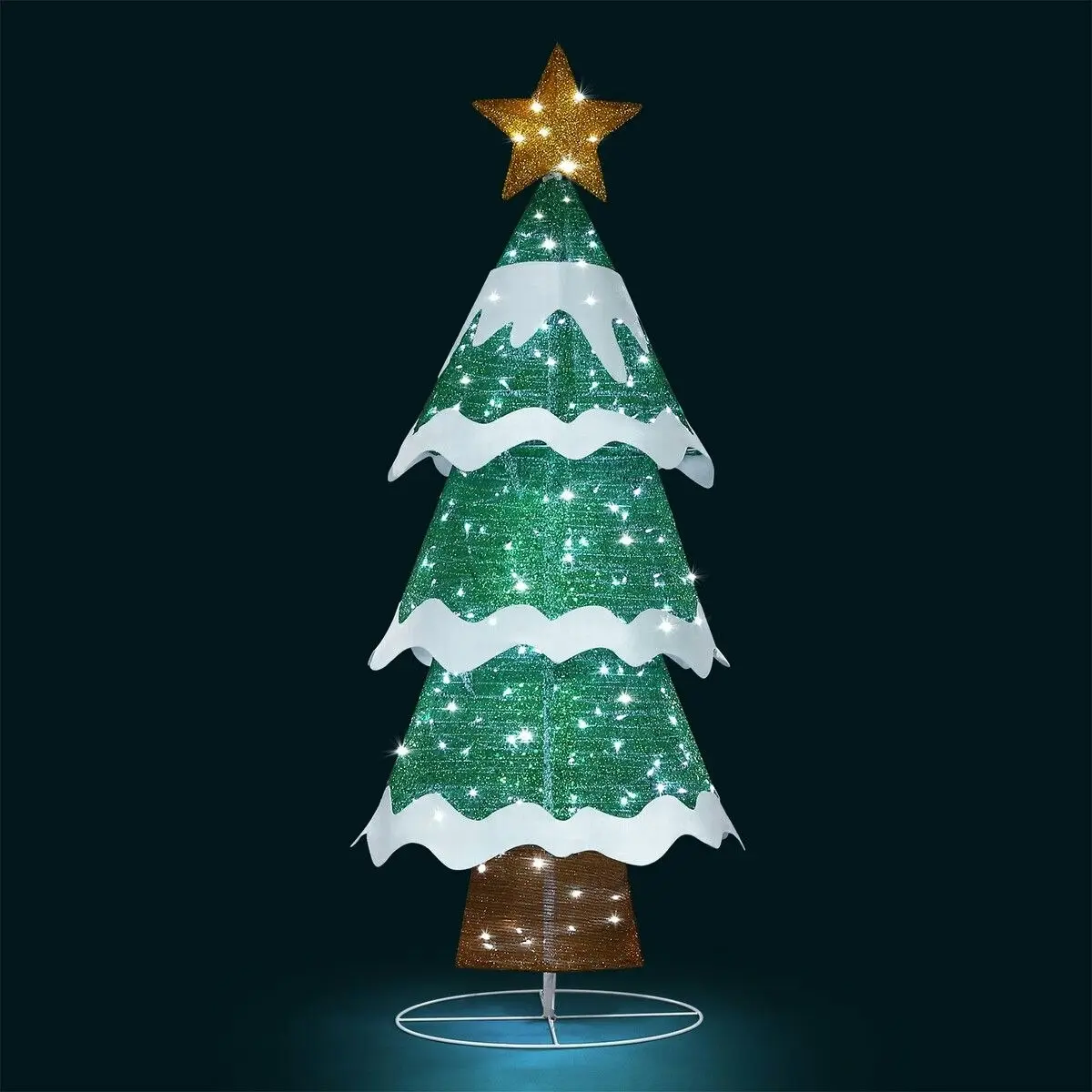 Solight 180cm Christmas Tree Decoration LED Strip Light Home Display Xmas Outdoor Holiday Ornaments Folding 3 Tiers 8 Flickering Effects Star Topper